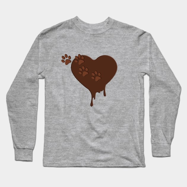 chocolate heart and paw prints Long Sleeve T-Shirt by Azul